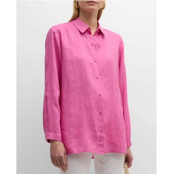 Eileen Fisher Bright Pink Button-Down Shirt Size L - Picture 1 of 9